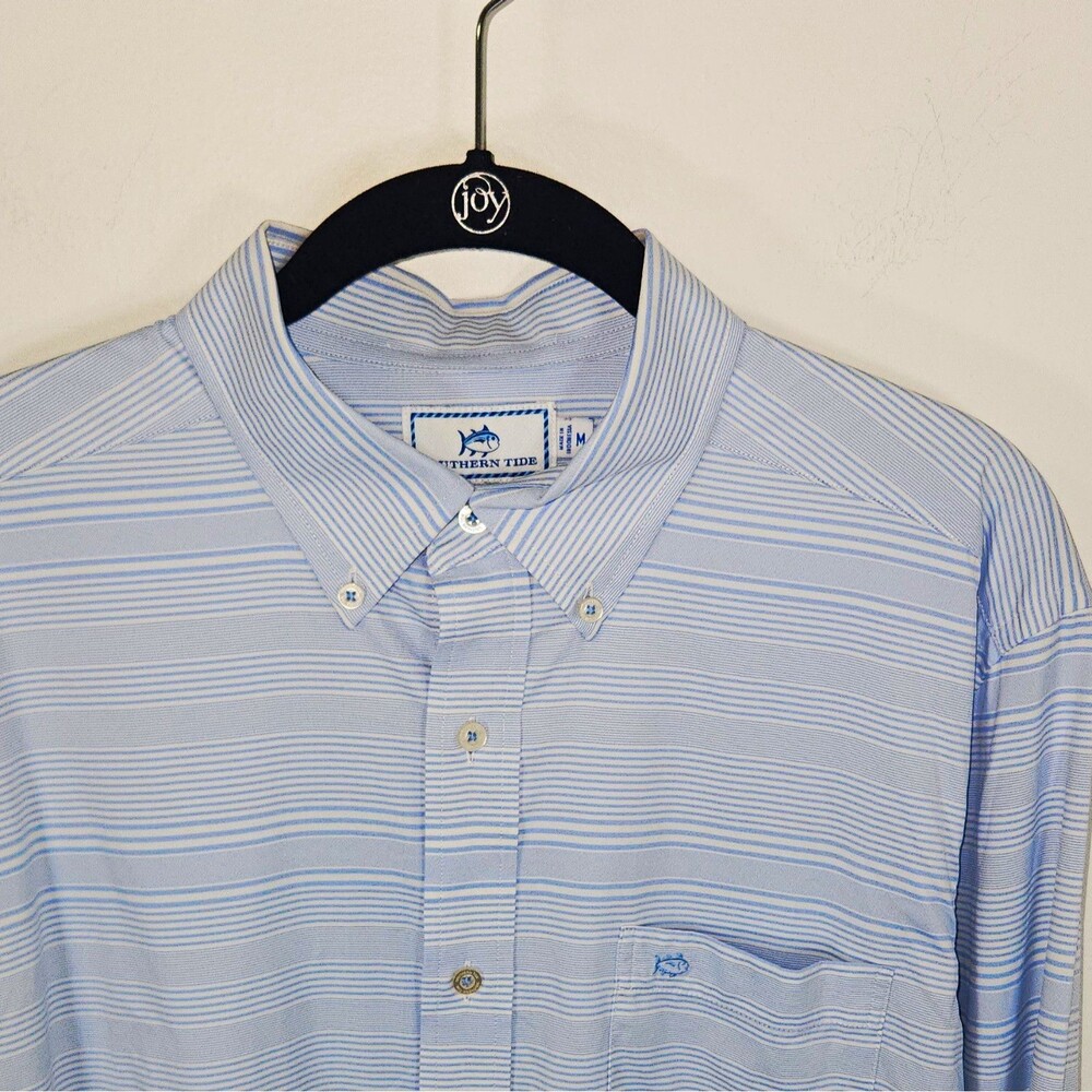 Southern Tide Intercoastal Blue White Striped Stretch Button-Down Shirt M